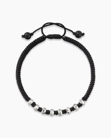Fortune Woven Bracelet in Black Nylon with Black Onyx and Sterling Silver, 5.5mm