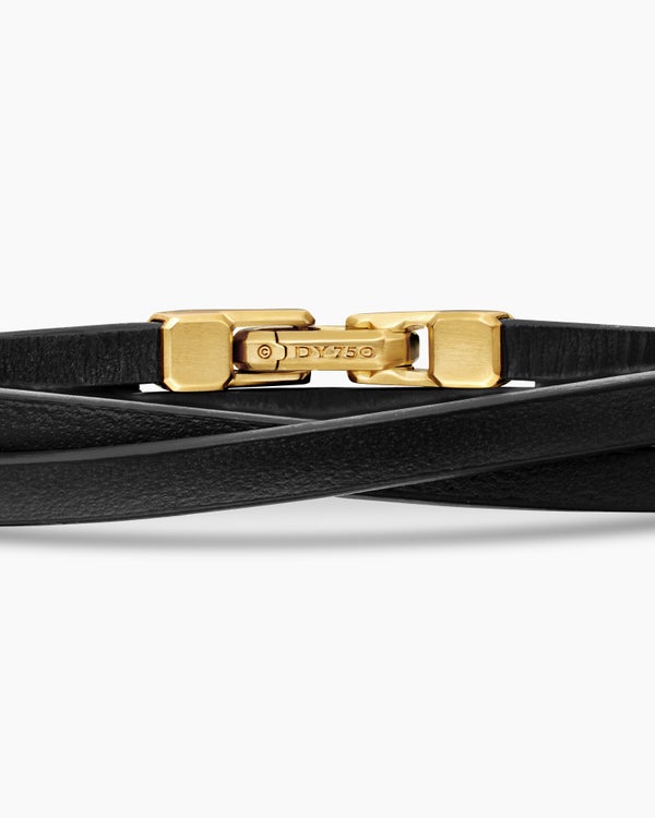 Streamline® Double Wrap Bracelet in Black Leather with 18K Yellow Gold, 5.2mm