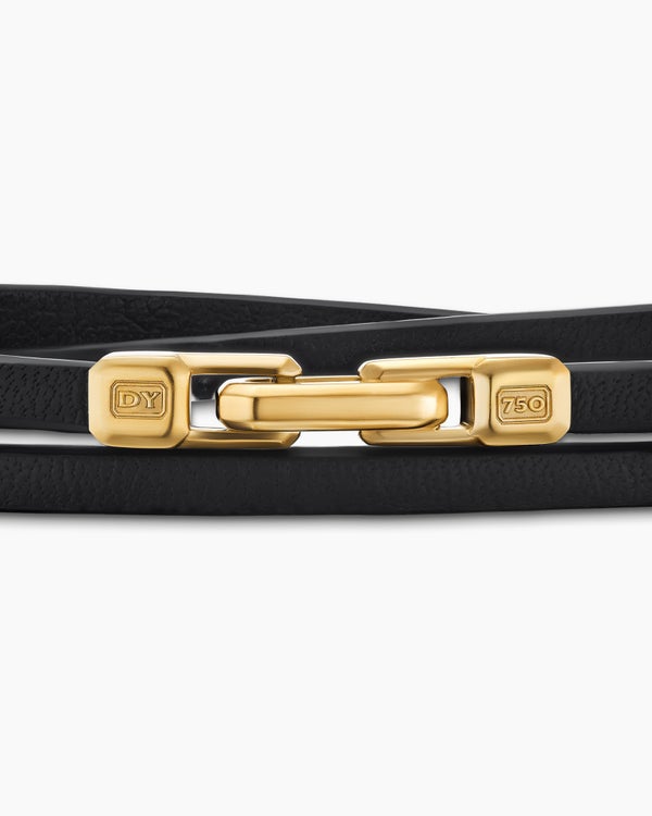 Streamline® Double Wrap Bracelet in Black Leather with 18K Yellow Gold, 5.2mm