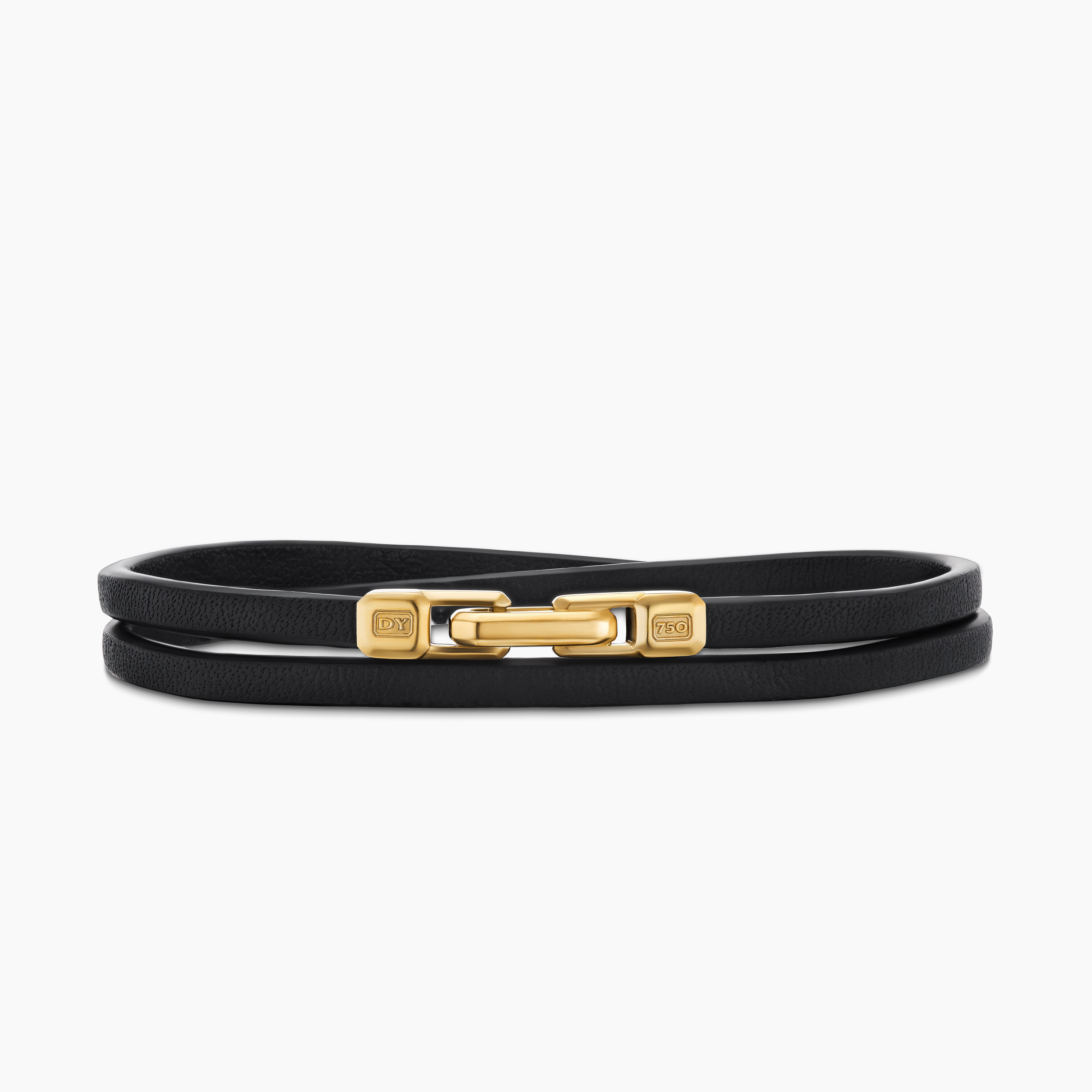 Mens Streamline Double Wrap Leather Bracelet with 18K Yellow Gold, 5.2mm