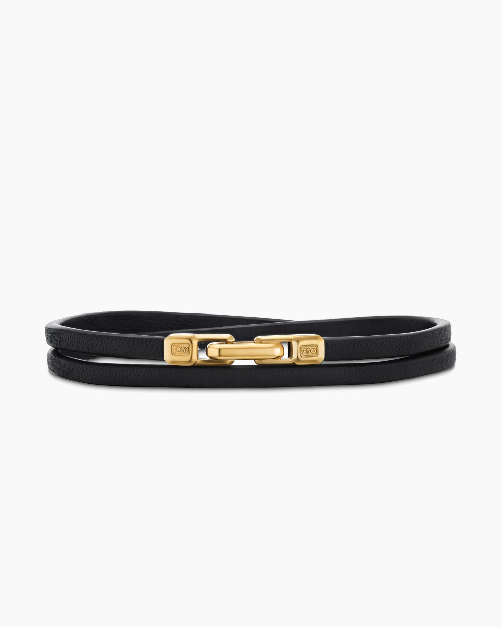 Bracelet à enrouler deux fois Streamline® en cuir noir avec or jaune 18 carats, 5,2 mm homme