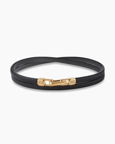 Streamline® Double Wrap Bracelet in Black Leather with 18K Yellow Gold, 4mm