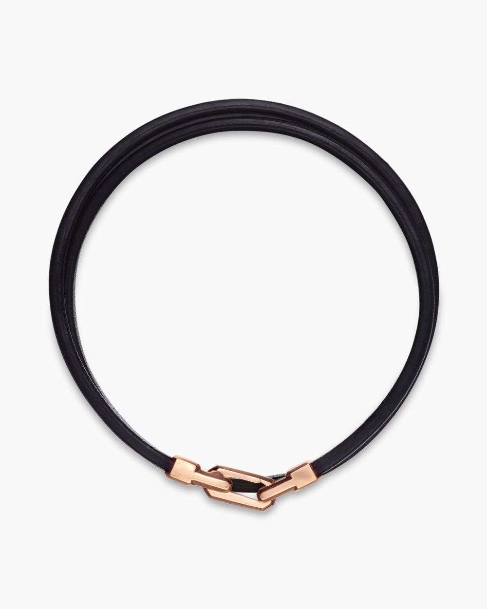 Mens Streamline® Double Wrap Black Leather Bracelet with 18ct Rose Gold, 5.2mm