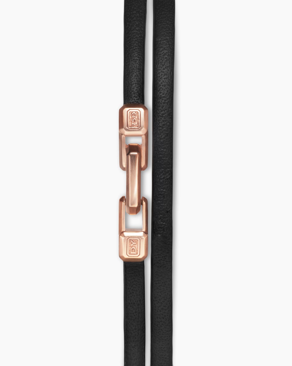 Mens Streamline® Double Wrap Black Leather Bracelet with 18ct Rose Gold, 5.2mm