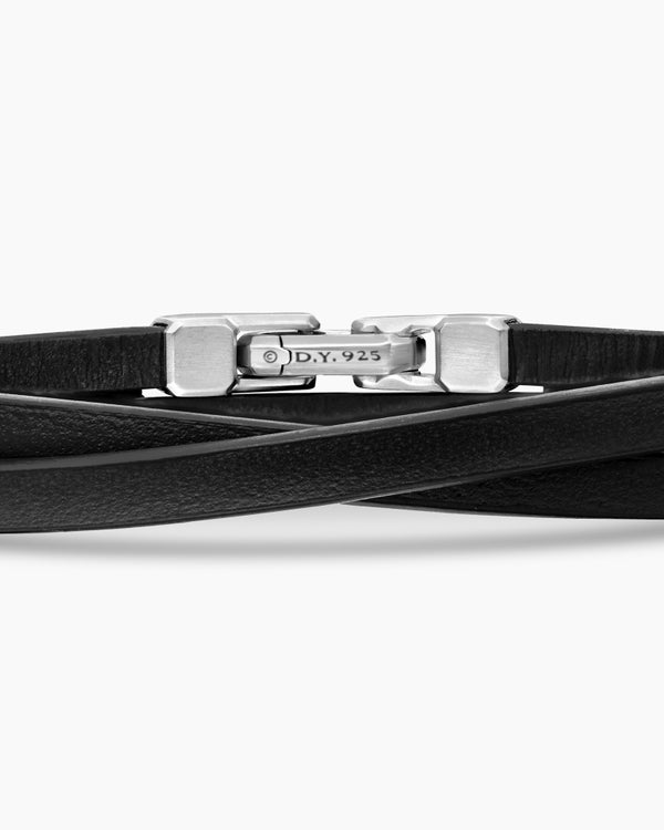 Streamline Double Wrap Leather Bracelet with Sterling Silver, 5.2mm