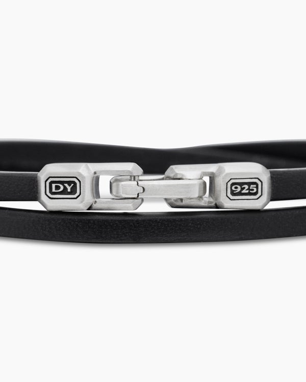 Streamline Double Wrap Leather Bracelet with Sterling Silver, 5.2mm