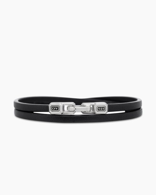 Mens Streamline Double Wrap Leather Bracelet with Sterling Silver, 5.2mm