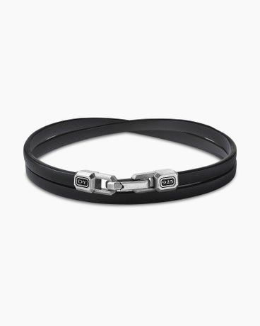 Streamline® Double Wrap Bracelet in Black Leather with Sterling Silver, 4mm