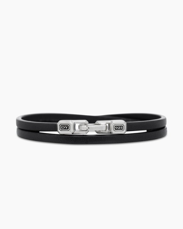 Streamline Double Wrap Leather Bracelet with Sterling Silver, 5.2mm