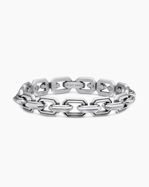 Mens Faceted Flat Link Bracelet in Sterling Silver, 11mm