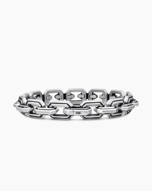 Mens Faceted Flat Link Bracelet in Sterling Silver, 11mm