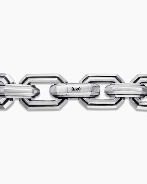 Mens Faceted Flat Link Bracelet in Sterling Silver, 11mm