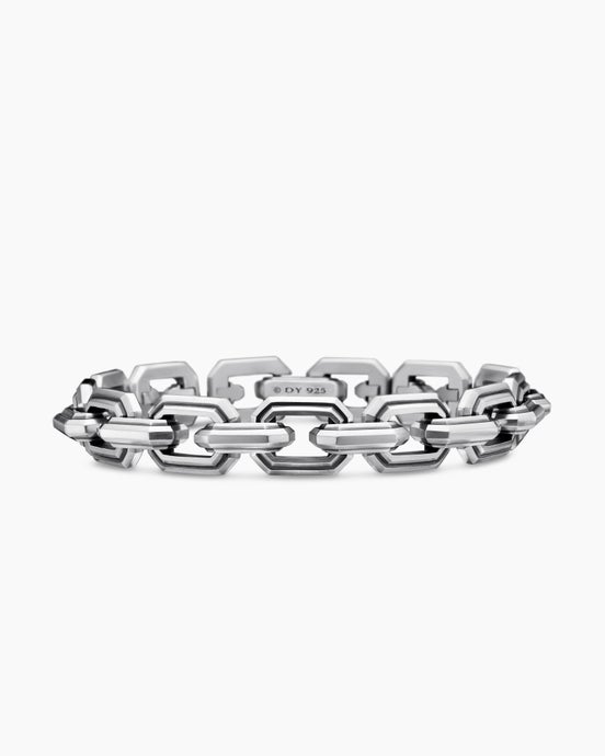 Faceted Flat Link Bracelet in Sterling Silver, 11mm