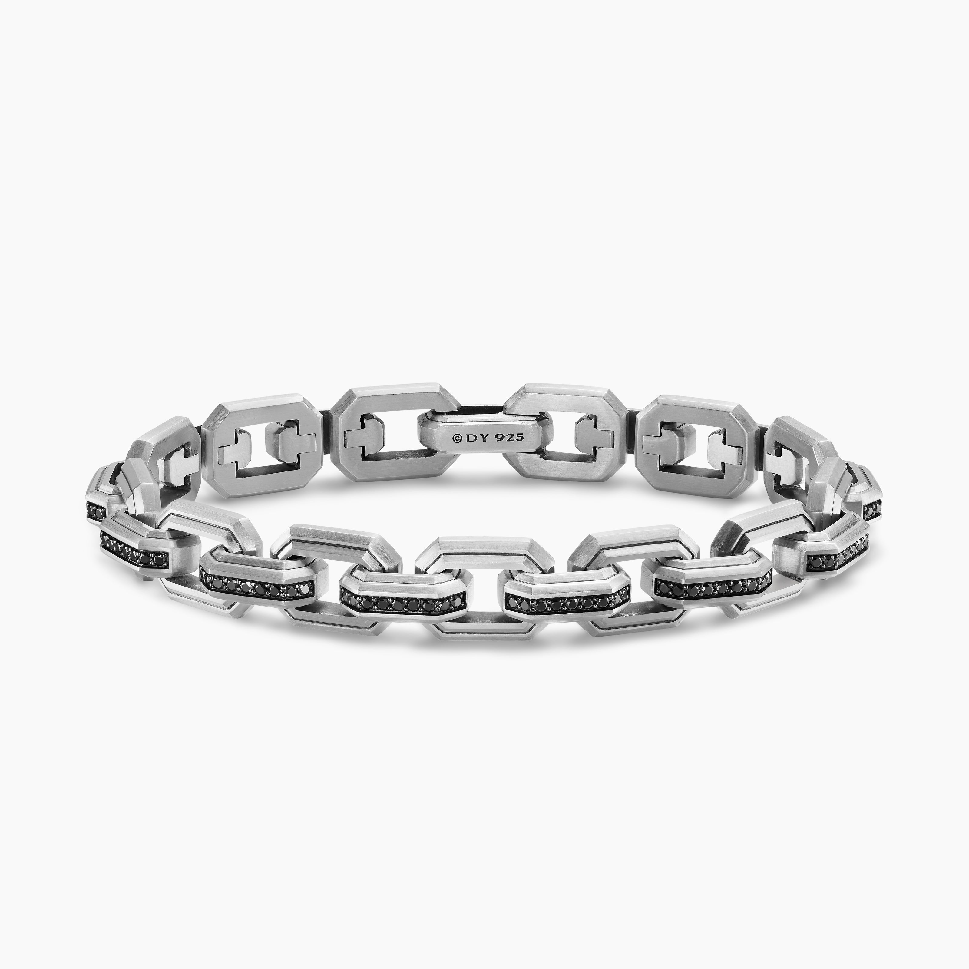 Mens Faceted Flat Link Bracelet in Sterling Silver, 11mm