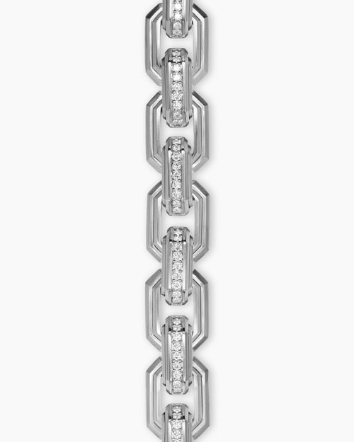 Mens Faceted Flat Link Bracelet in Sterling Silver, 11mm
