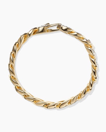 Curb Chain Bracelet in 18K Yellow Gold with Diamonds, 14.5mm