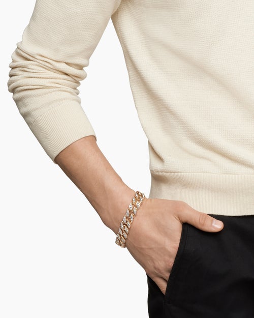 Mens Curb Chain Bracelet in 18K Yellow Gold, 14.5mm