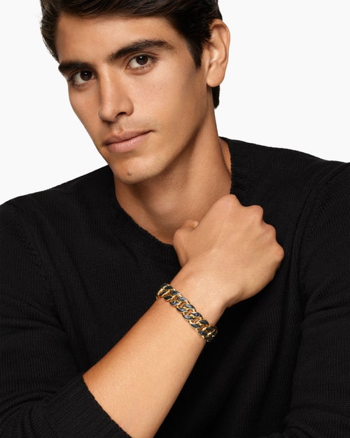 Mens Curb Chain Bracelet in 18K Yellow Gold, 14.5mm