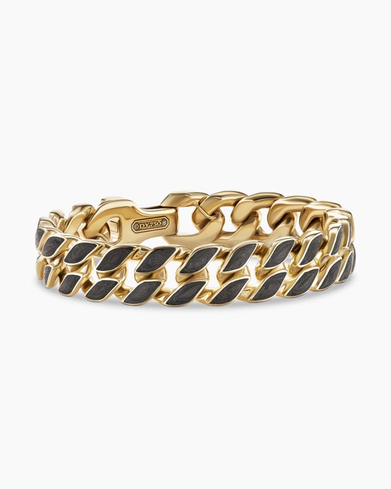 Forged Carbon Curb Chain Bracelet in 18K Yellow Gold, 14.5mm