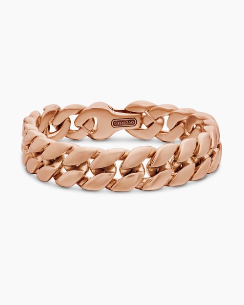 Mens Curb Chain Bracelet in 18K Rose Gold, 14.5mm