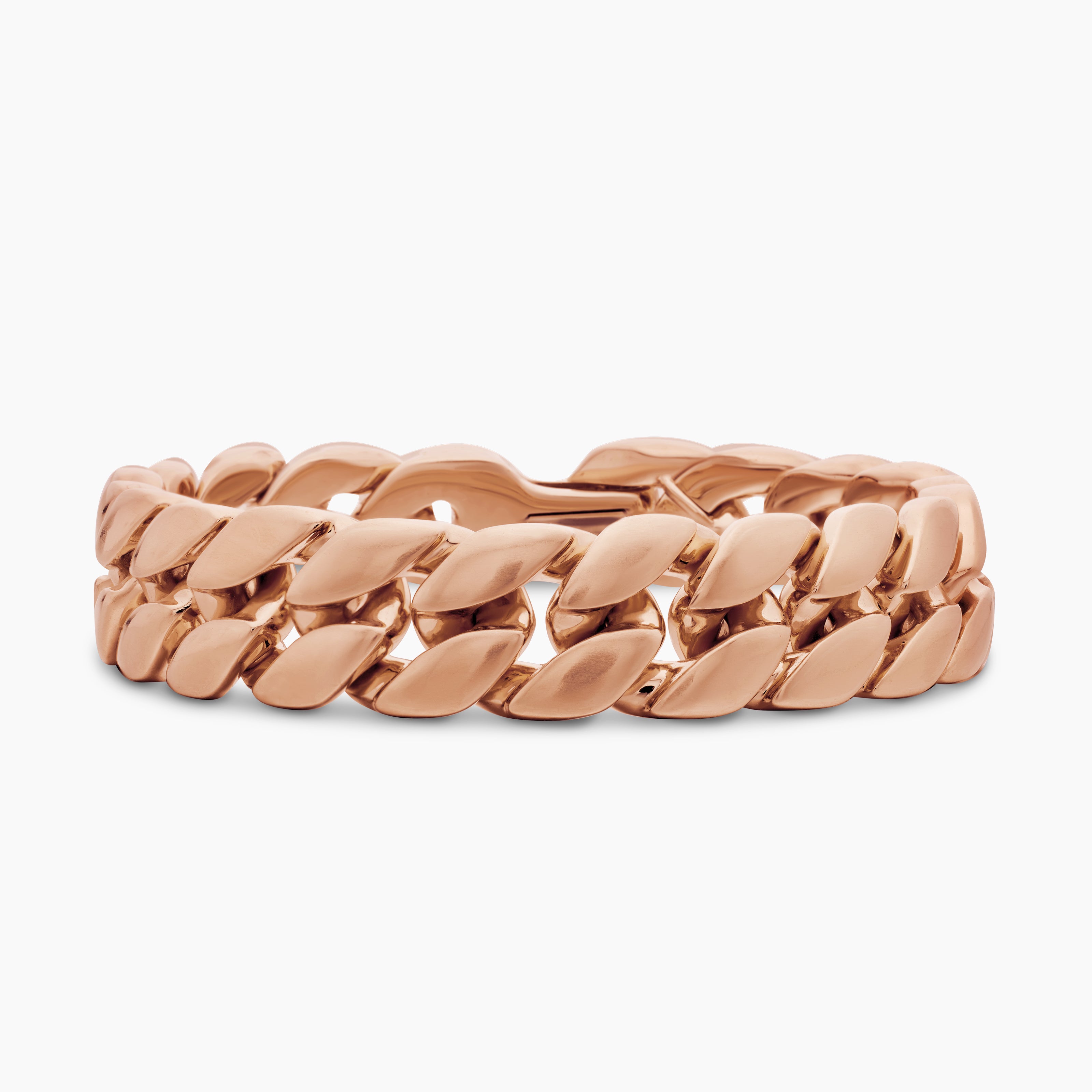 Mens Curb Chain Bracelet in 18K Rose Gold, 14.5mm