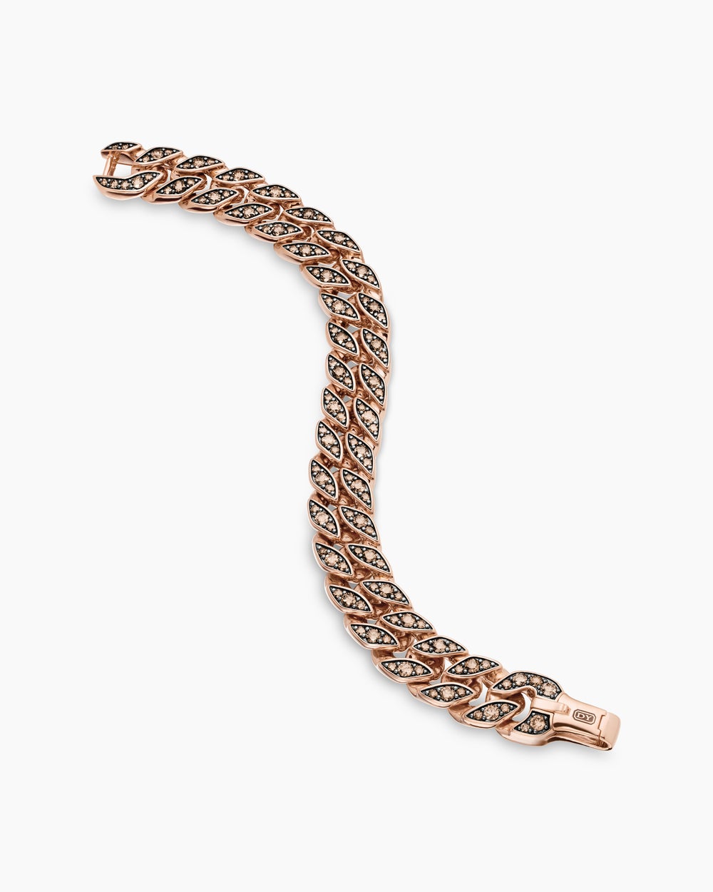 Mens Curb Chain Bracelet in 18K Rose Gold with Cognac Diamonds, 14.5mm