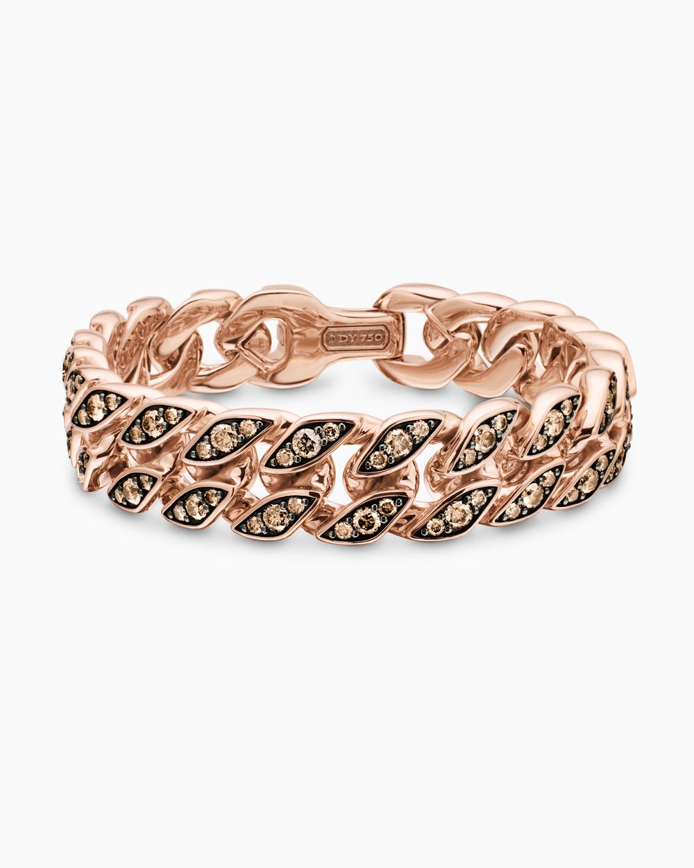 Mens Curb Chain Bracelet in 18K Rose Gold with Cognac Diamonds, 14.5mm