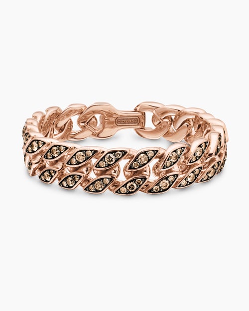 Mens Curb Chain Bracelet in 18K Rose Gold with Cognac Diamonds, 14.5mm