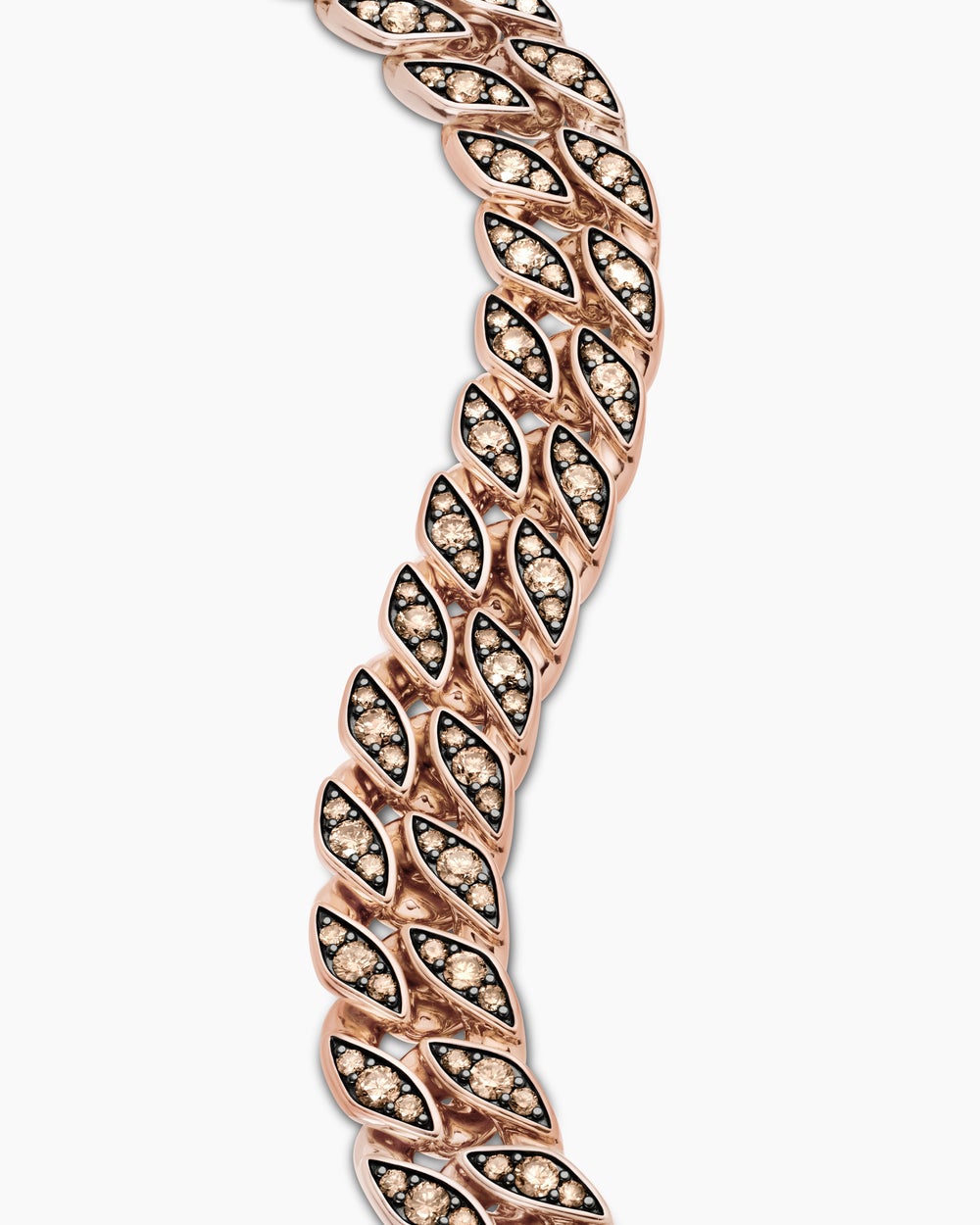 Mens Curb Chain Bracelet in 18K Rose Gold with Cognac Diamonds, 14.5mm