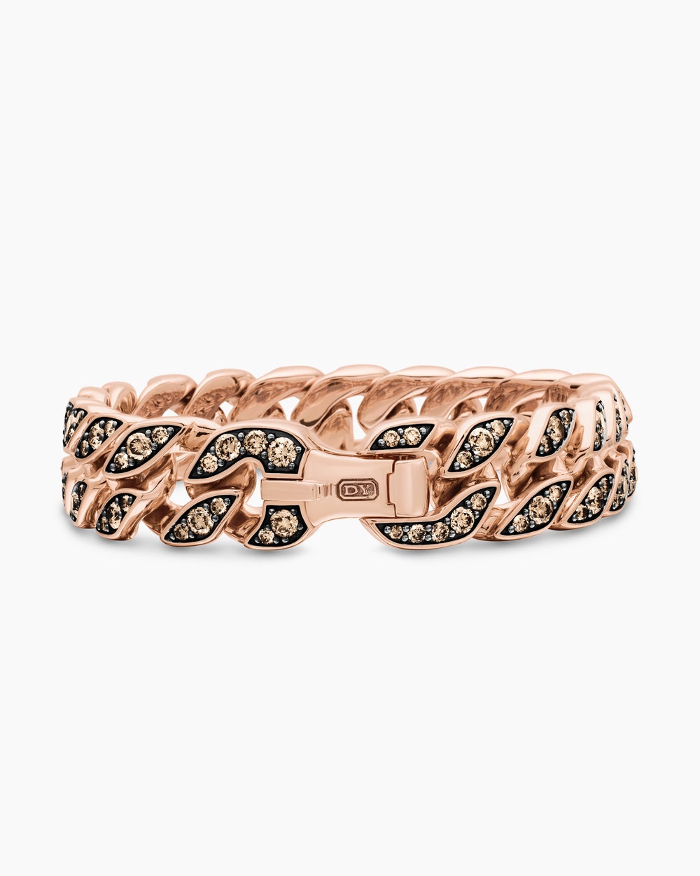 Mens Curb Chain Bracelet in 18K Rose Gold with Cognac Diamonds, 14.5mm
