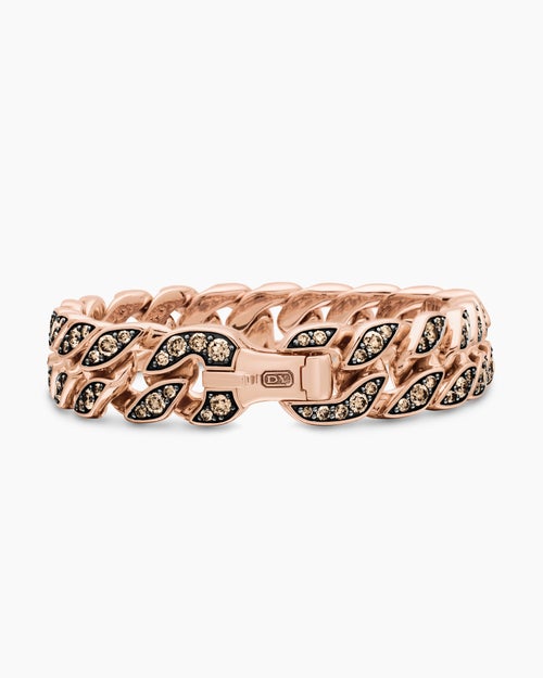 Mens Curb Chain Bracelet in 18K Rose Gold with Cognac Diamonds, 14.5mm