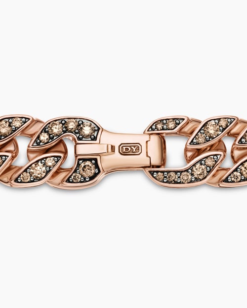 Mens Curb Chain Bracelet in 18ct Rose Gold with Cognac Diamonds, 14.5mm