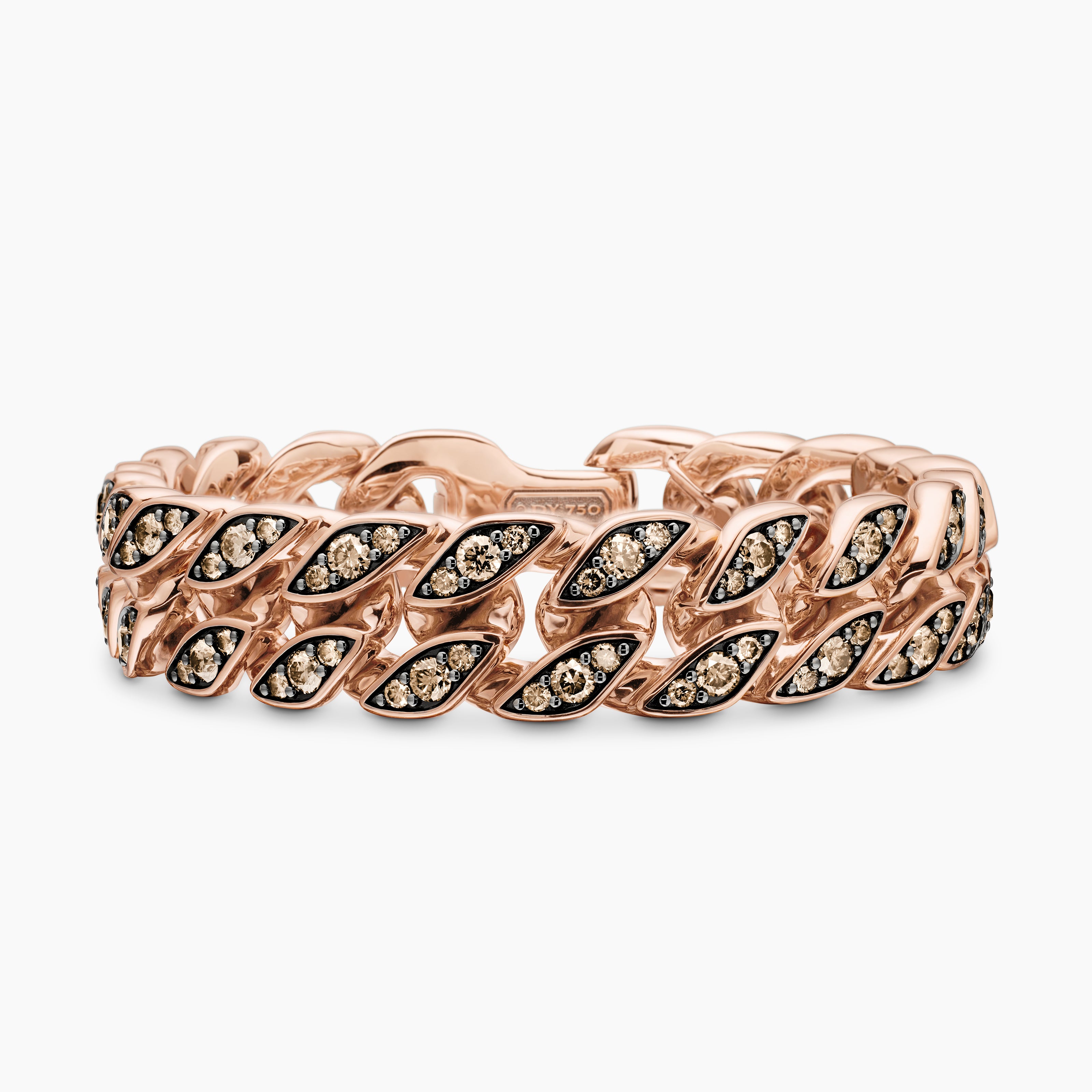 Mens Curb Chain Bracelet in 18K Rose Gold with Cognac Diamonds, 14.5mm