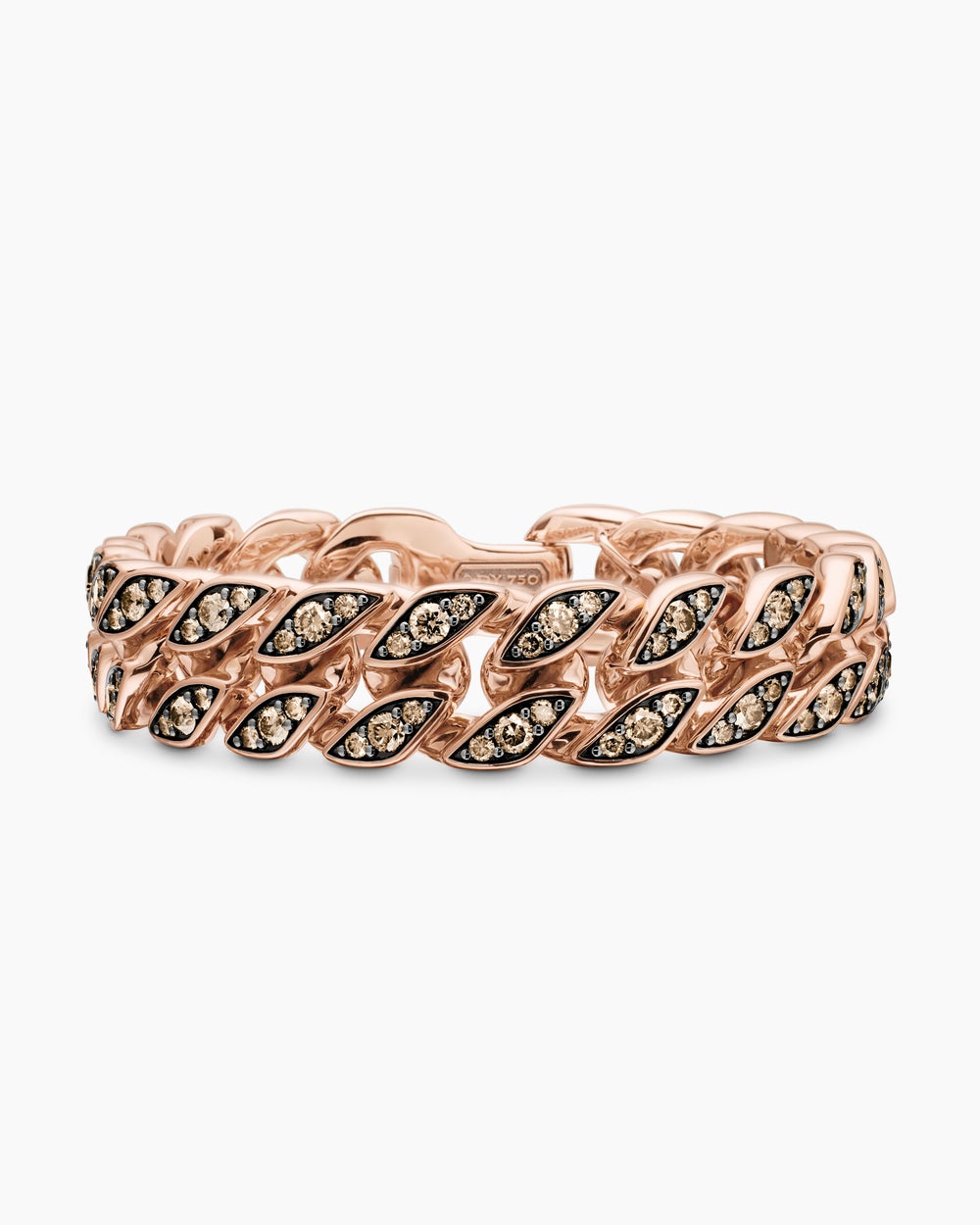 Mens Curb Chain Bracelet in 18K Rose Gold with Cognac Diamonds, 14.5mm