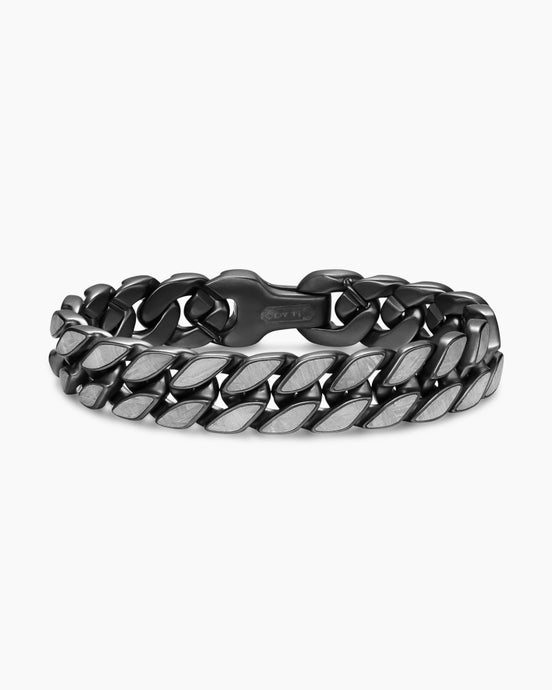Curb Chain Bracelet in Black Titanium with Meteorite, 14.5mm