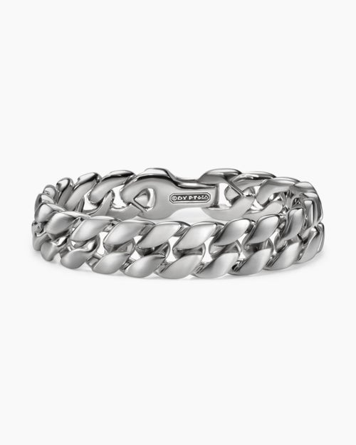Mens Curb Chain Bracelet in Platinum, 14.5mm