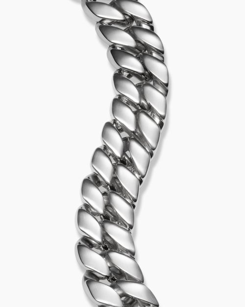 Mens Curb Chain Bracelet in Platinum, 14.5mm