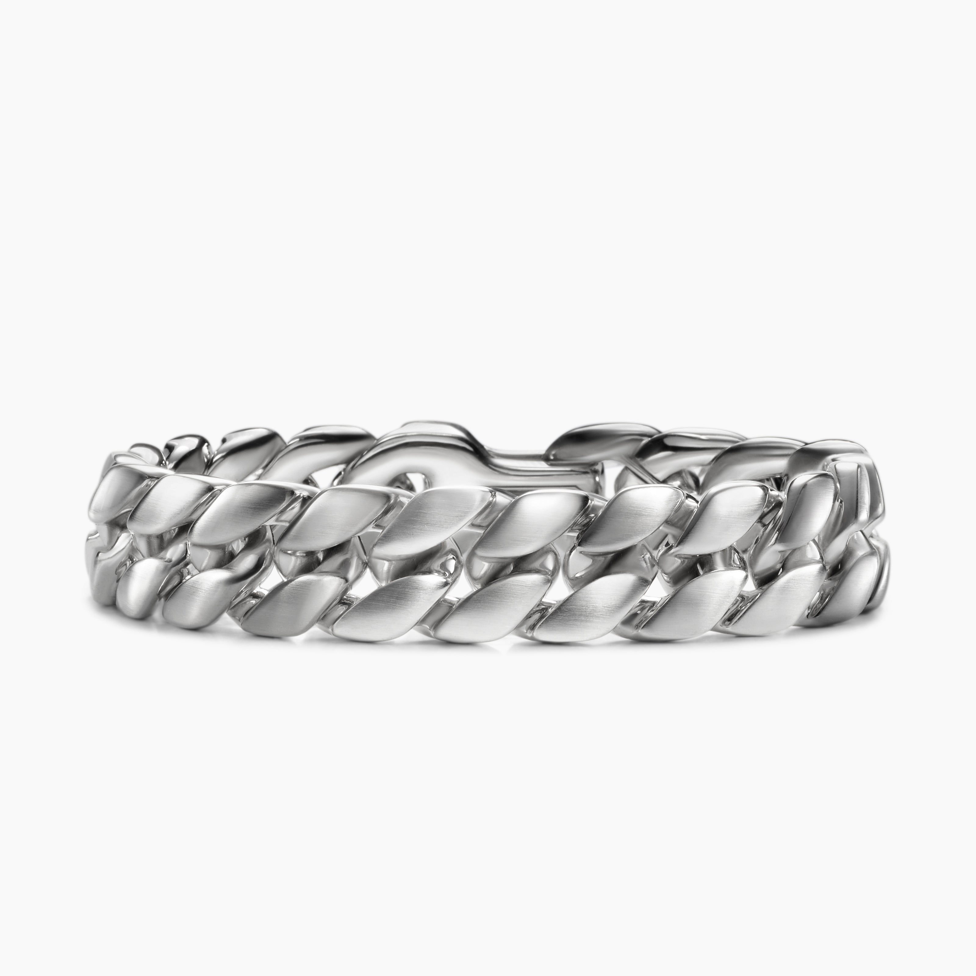 Mens Curb Chain Bracelet in Platinum, 14.5mm