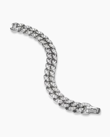 Curb Chain Bracelet in Platinum with Diamonds, 14.5mm