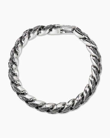 Curb Chain Bracelet in Sterling Silver with Black Diamonds, 14.5mm