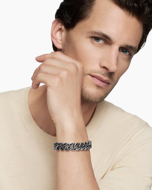 Mens Curb Chain Bracelet in Sterling Silver, 14.5mm