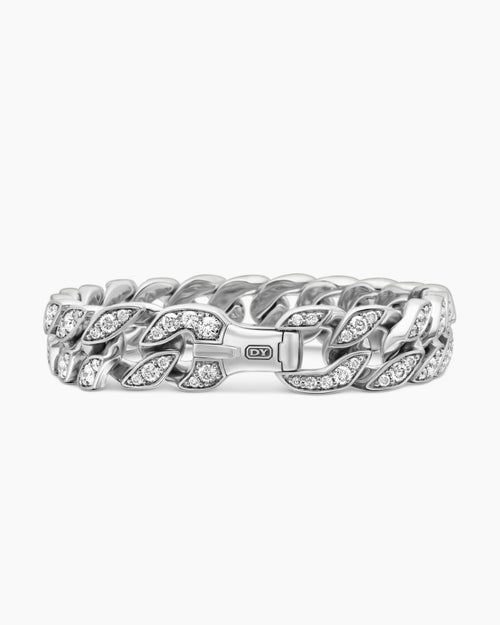 Mens Curb Chain Bracelet in Sterling Silver with Diamonds, 14.5mm