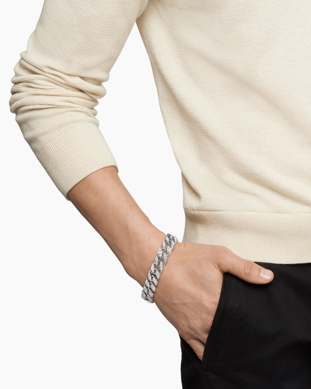 Mens Curb Chain Bracelet in Sterling Silver, 14.5mm