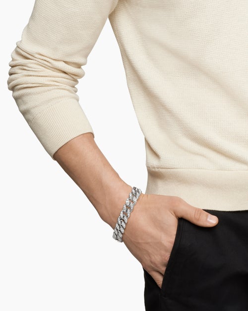 Mens Curb Chain Bracelet in Sterling Silver, 14.5mm