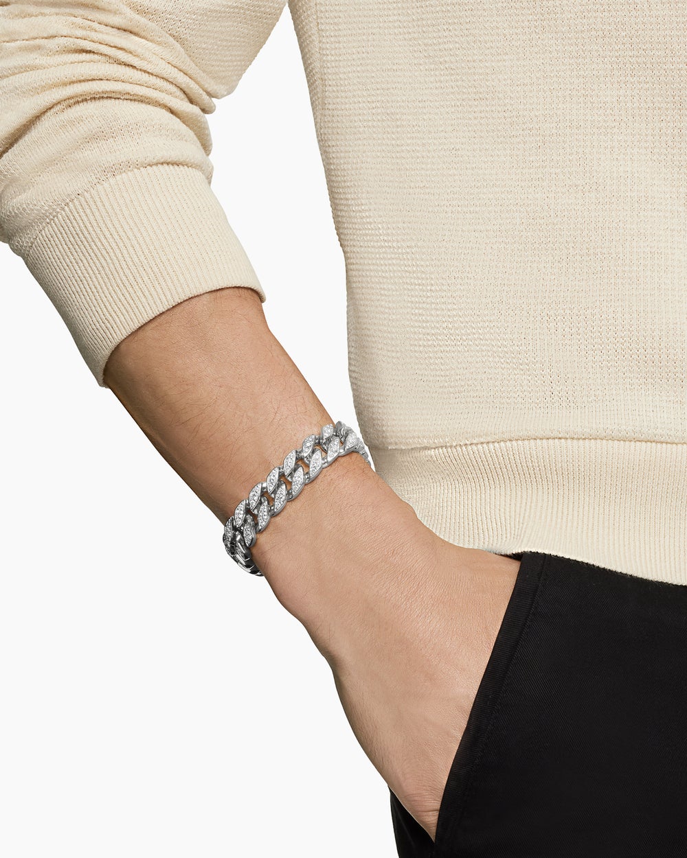Mens Curb Chain Bracelet in Sterling Silver, 14.5mm