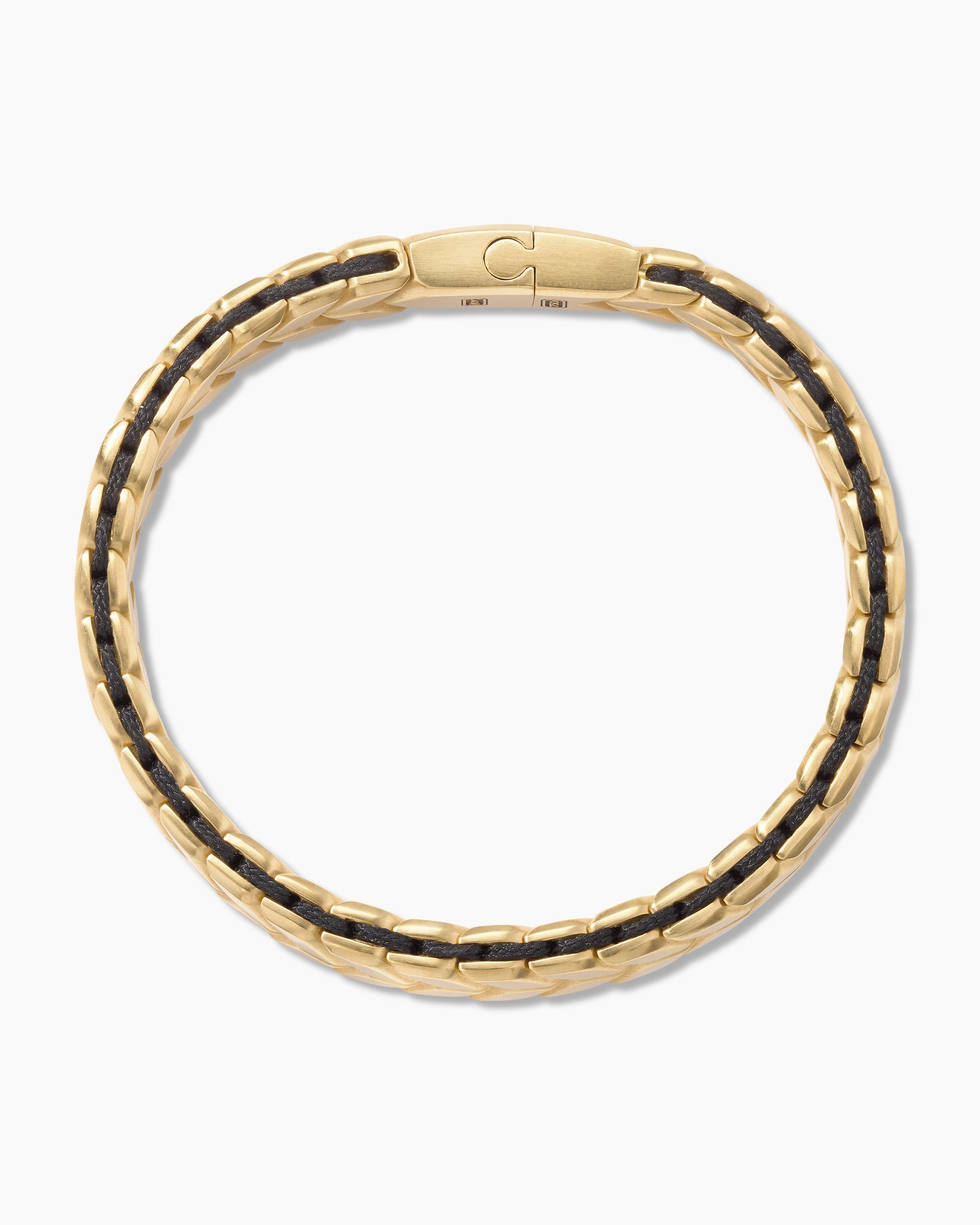 Product image for Chevron Woven Bracelet In 18K Yellow Gold And Black Nylon, 9Mm