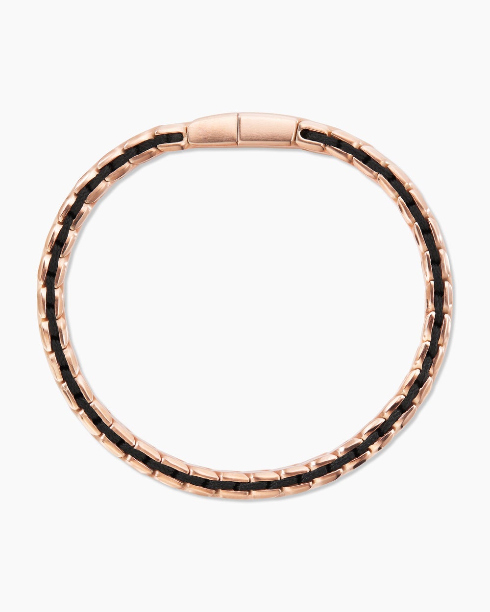 Mens Chevron Woven Bracelet in 18K Rose Gold and Black Nylon, 9mm