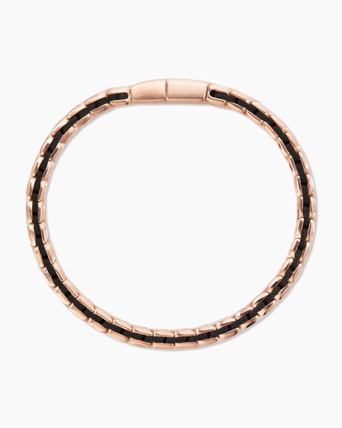 Mens Chevron Woven Bracelet in 18K Rose Gold and Black Nylon, 9mm