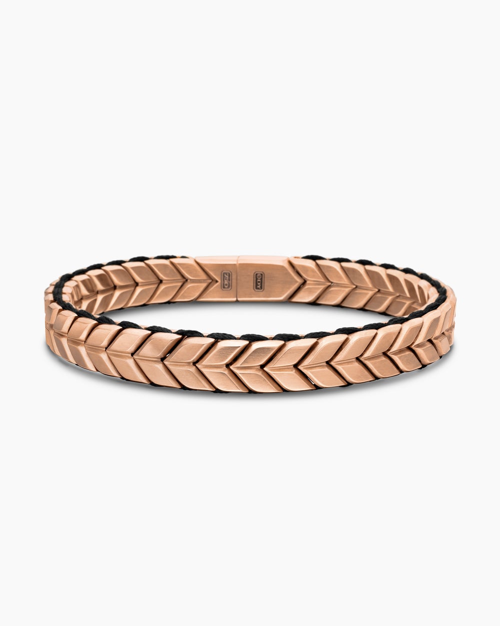 Mens Chevron Woven Bracelet in 18K Rose Gold and Black Nylon, 9mm