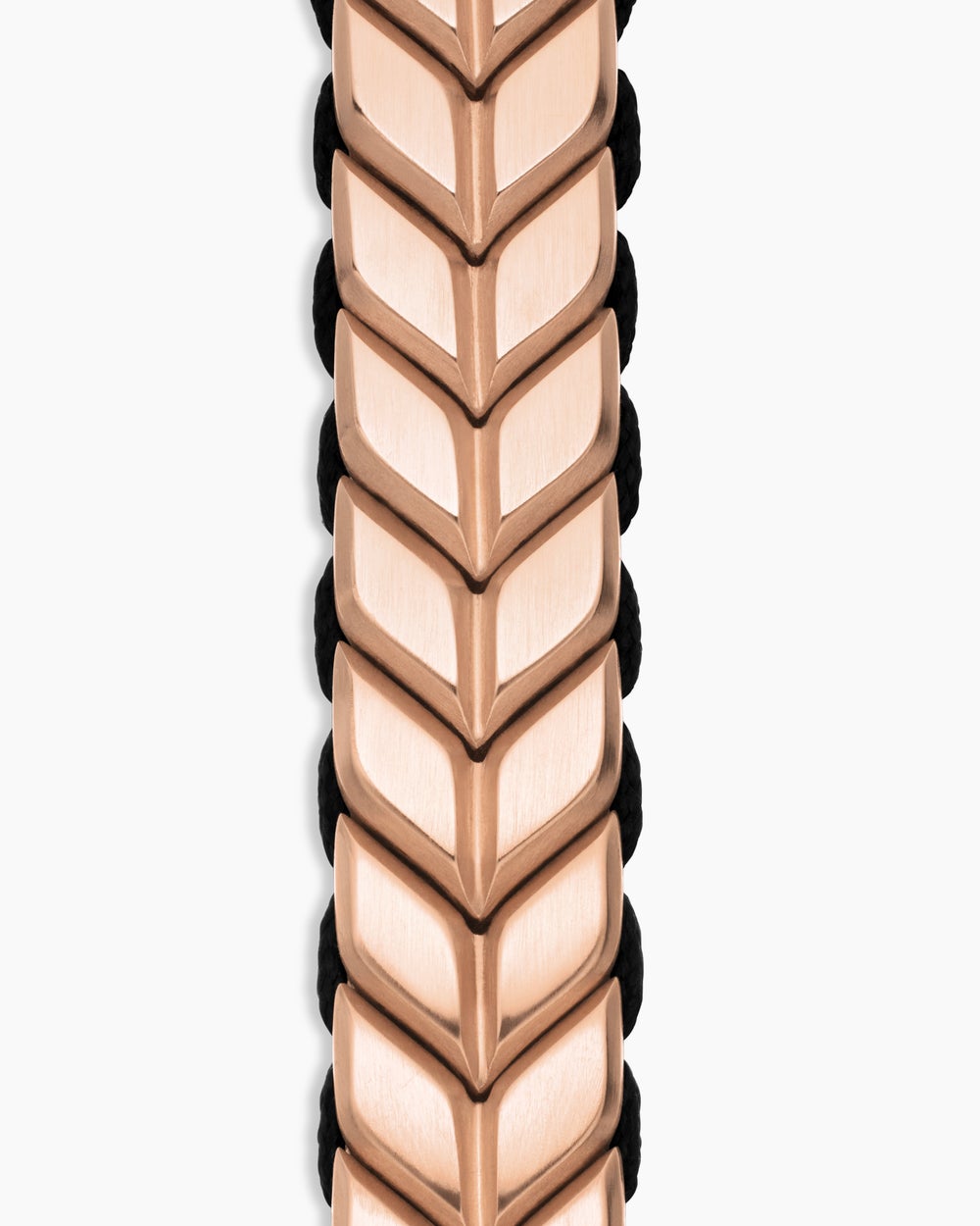 Mens Chevron Woven Bracelet in 18K Rose Gold and Black Nylon, 9mm